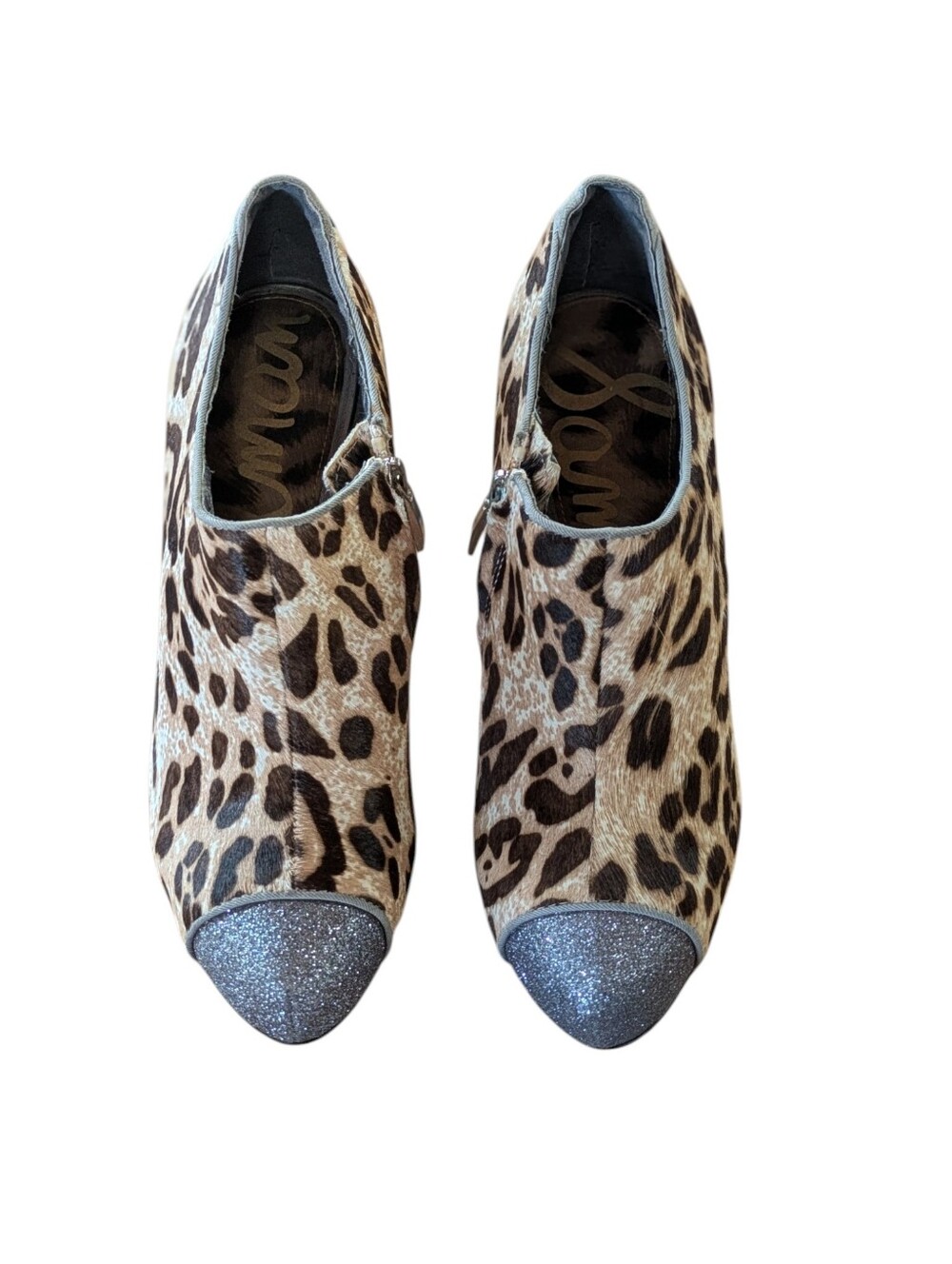 Sam Edelman Leopard Print Pony Hair High Heel Glitter Ankle Boot Size 8 - Picture 3 of 11